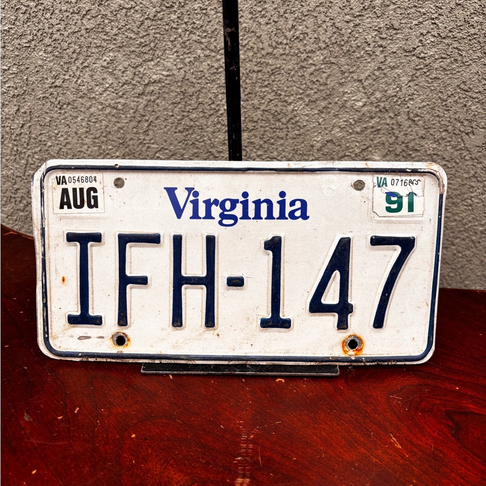 Vintage Virginia License Plate IFH-147 - White & Navy
